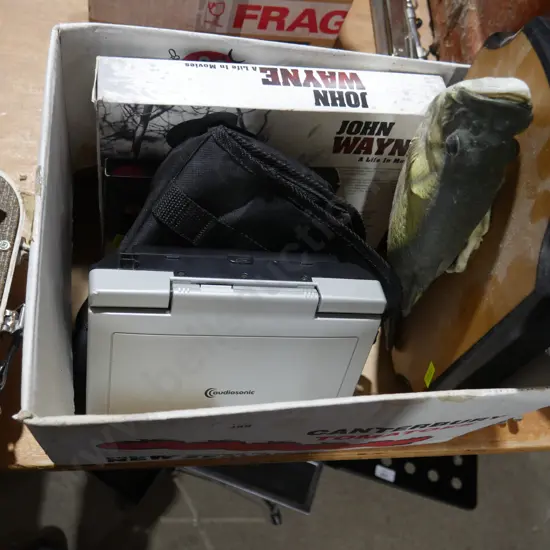 Portable DVD player John Wayne DVDs and singing trout