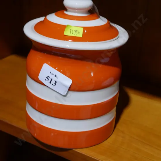 Orange Cornishware lidded jar