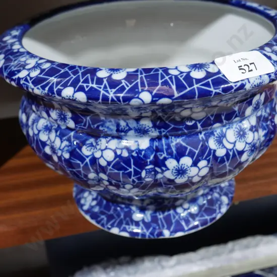 Blue and white plant pot