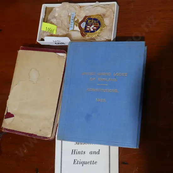 2 lodge books, medal etc