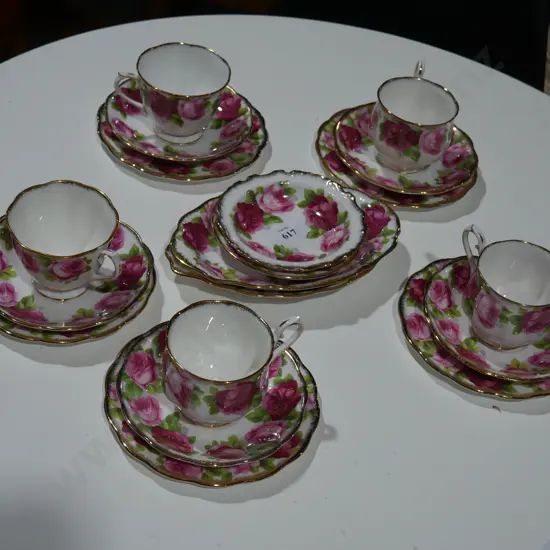 Old English rose trios and plates