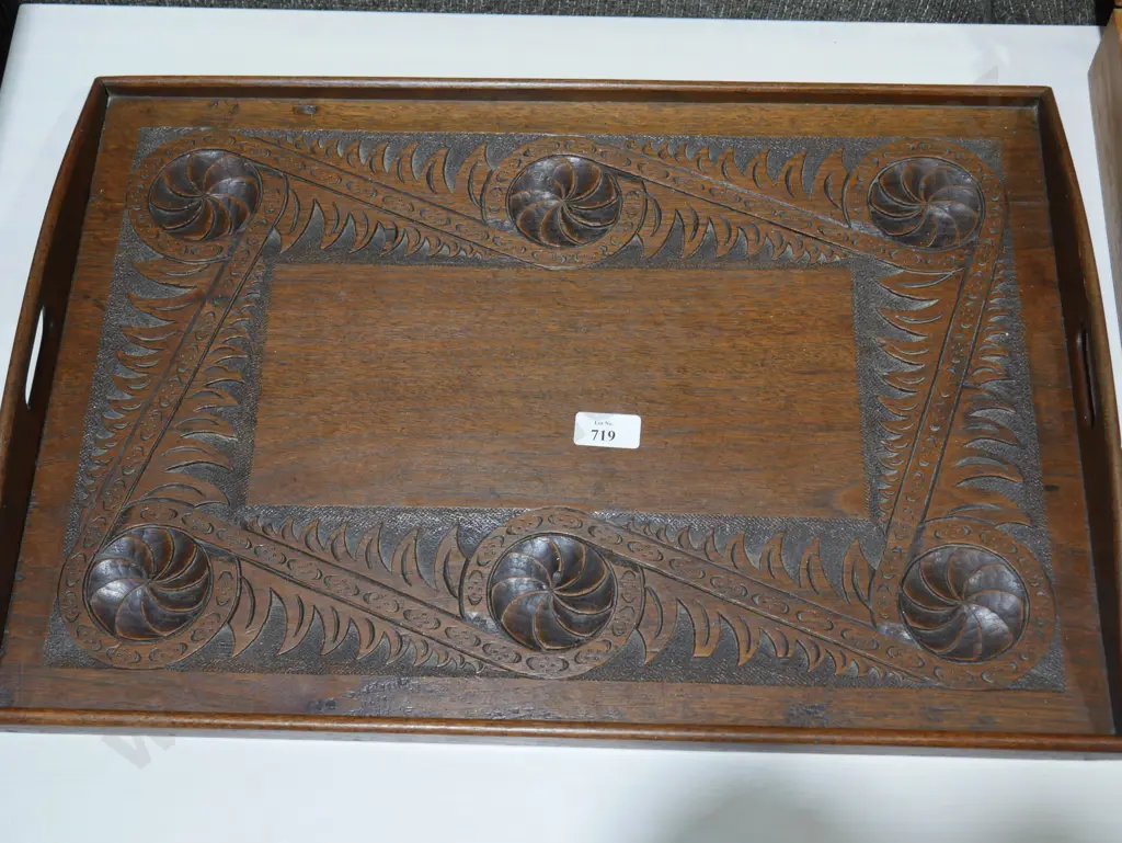 Carved design wooden tray Image 1++