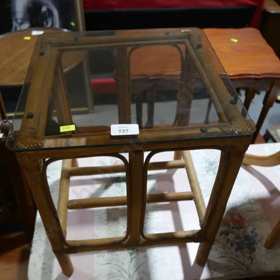 Cane glass top side table