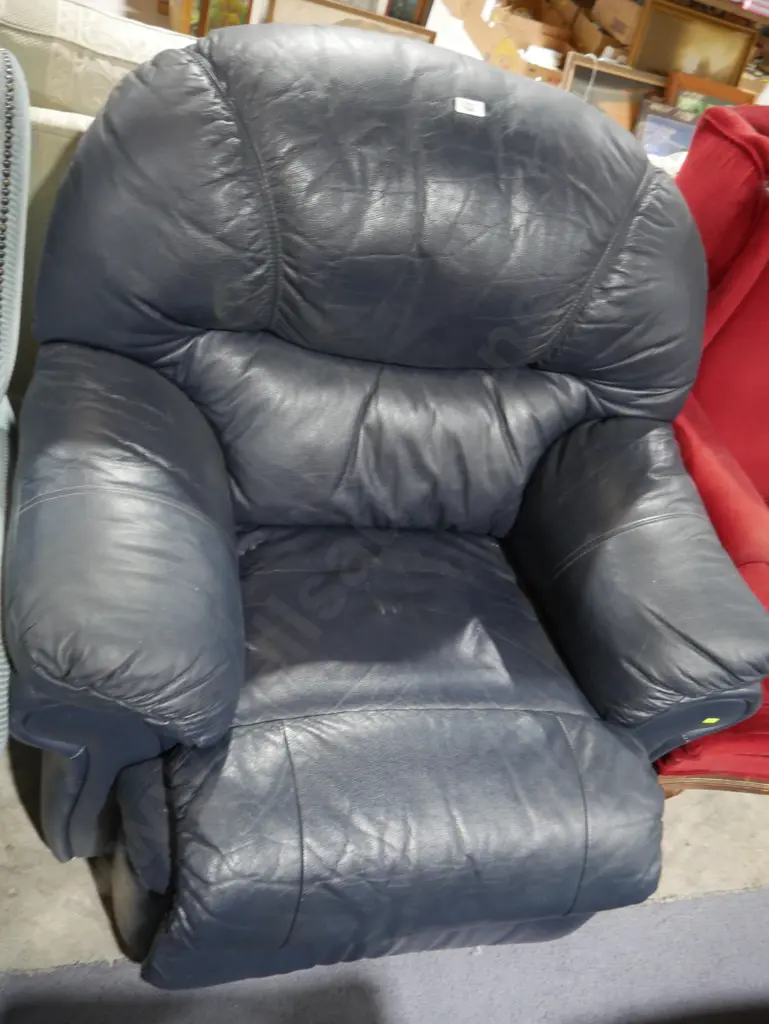 Navy leather recliner armchair Image 1++