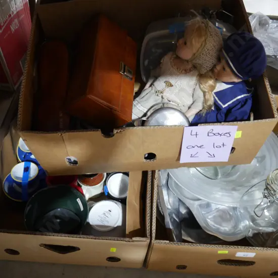 Four boxes of kitchenware etc