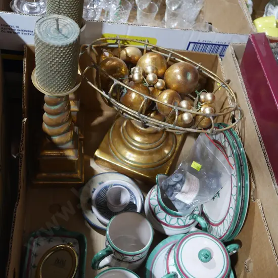 Pottery, candlesticks etc
