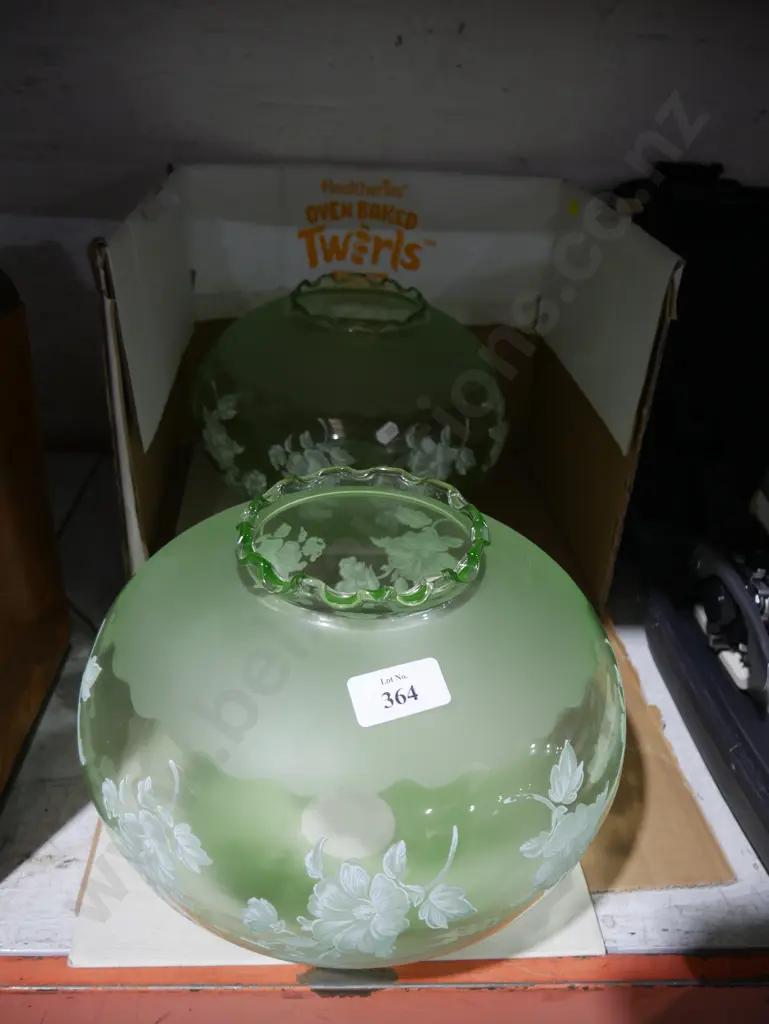 2 green glass light shades Image 1++