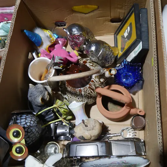 Teapots, owl figurines etc