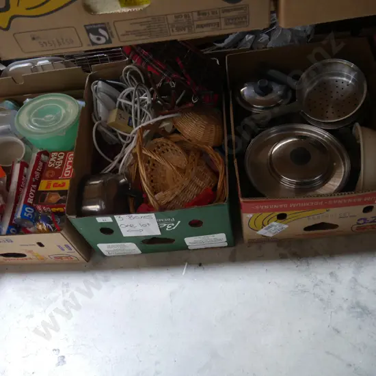 3 boxes of kitchenware etc