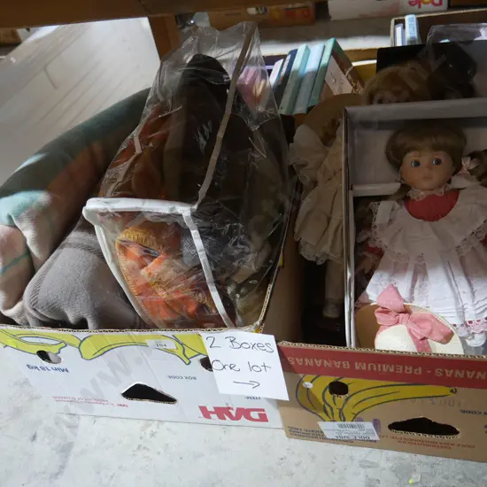 2 boxes of dolls and blankets