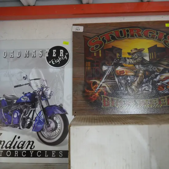 2 motorcycle tin signs
