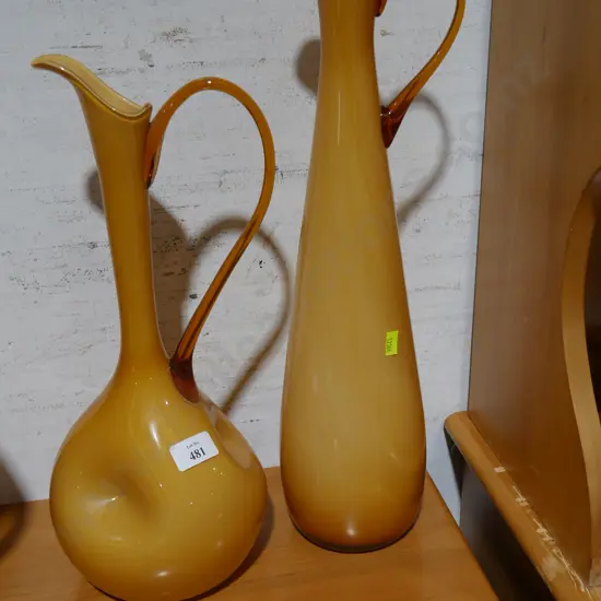2 art glass jug vases