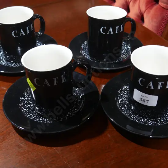 Crown Lynn "cafe" coffee mugs and saucers