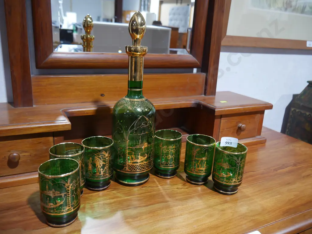 Green Bohemian decanter and glasses Image 1++
