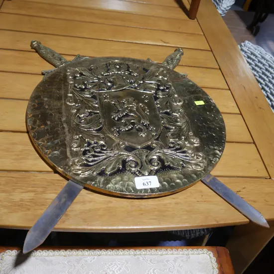 Brass sword and shield wall hanging