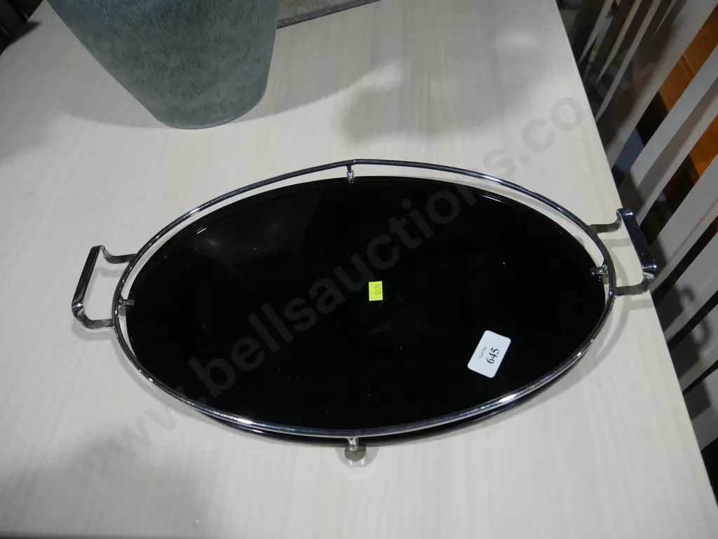 Black vitrolite and chrome serving tray Image 1++
