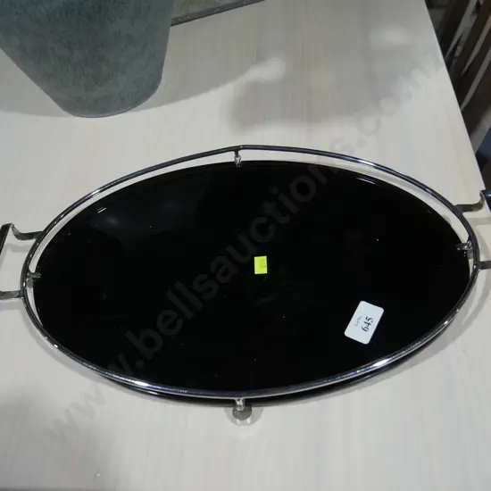 Black vitrolite and chrome serving tray