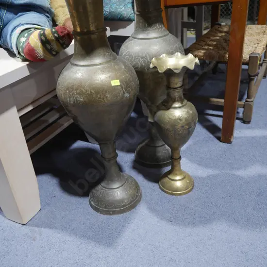 3 brass vases
