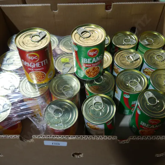 Cans of beans and spaghetti