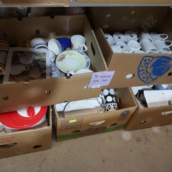 5 boxes of kitchenware etc