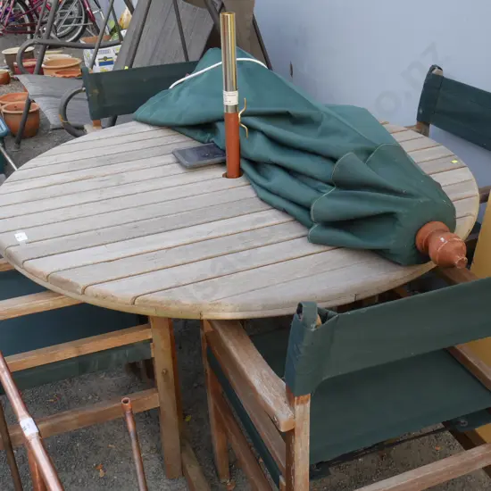 Outdoor table, 4 chairs and umbrella