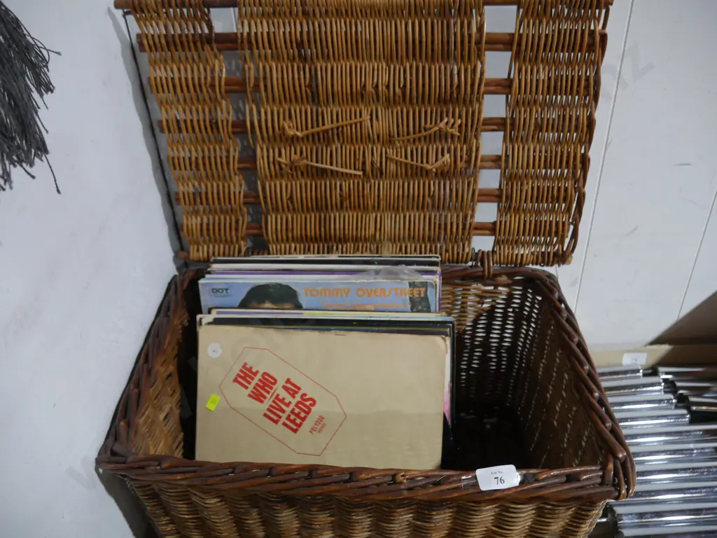 Cane basket and records Image 1++