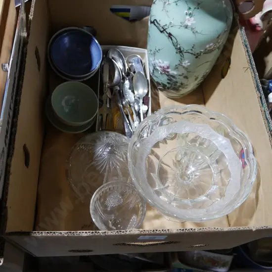 Cutlery, glassware, vase etc