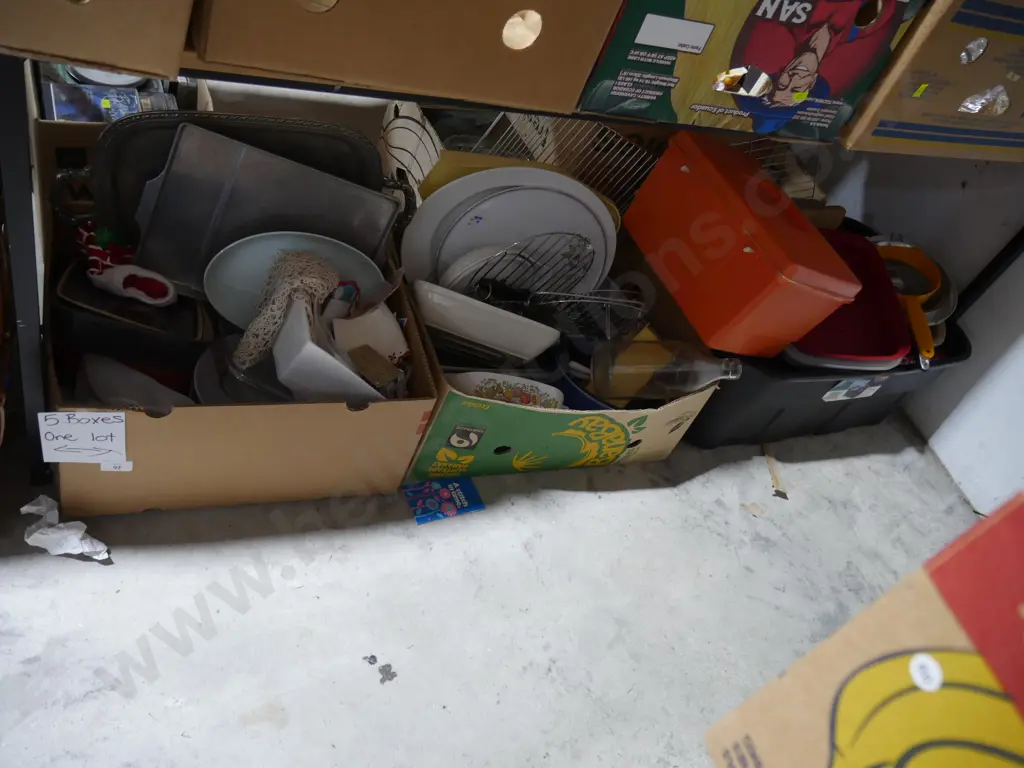 Five boxes of kitchenware etc Image 1++