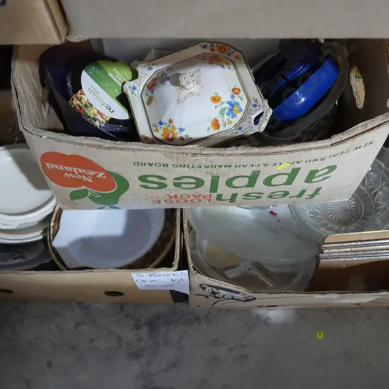 Three boxes of kitchenware