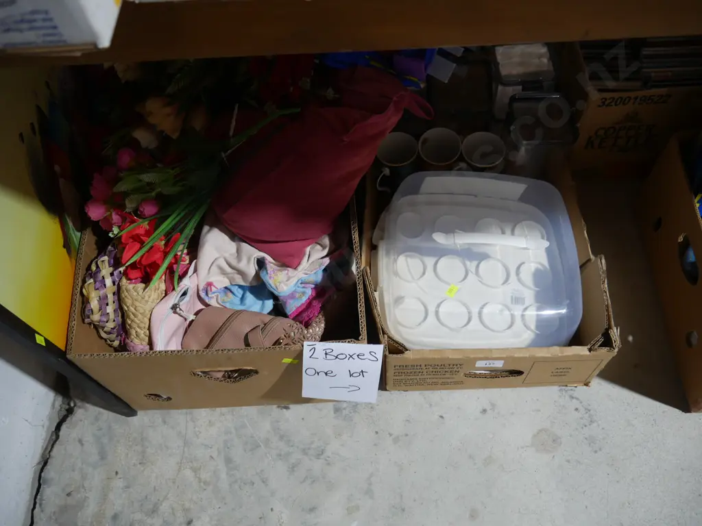 Two boxes of kitchenware, artificial flowers etc Image 1++