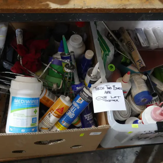 Two boxes painting sundries etc