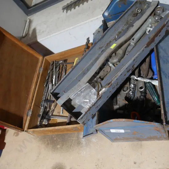 Toolbox and contents, box of drill bits