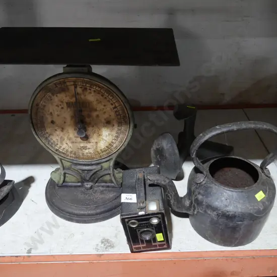 Vintage scales, camera etc