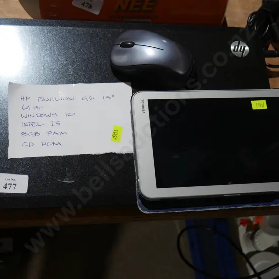 HP 64-bit 8 gigabyte laptop and Toshiba tablet