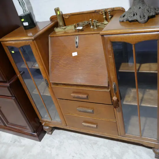 Oak display cabinet/writing desk