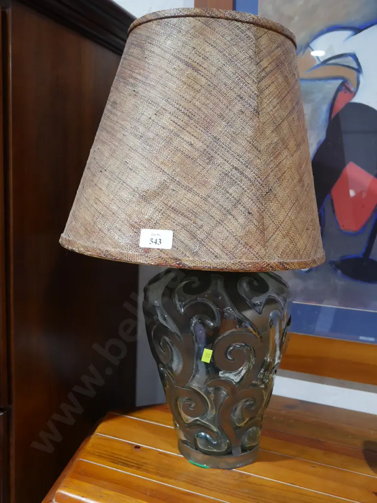 Glass and copper base table lamp Image 1++