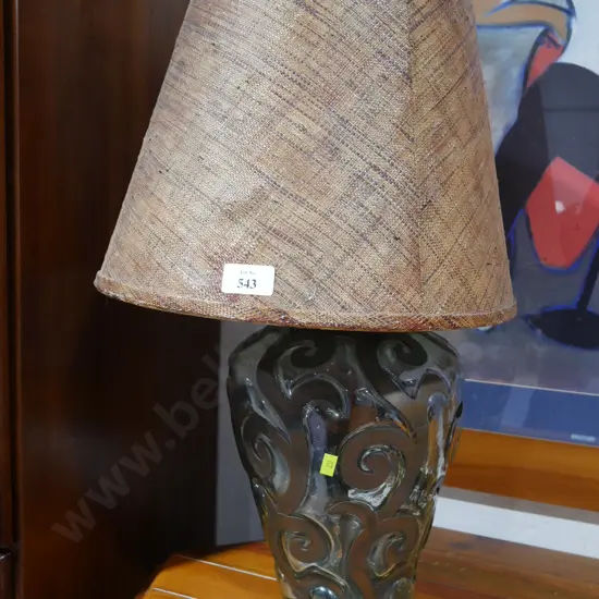 Glass and copper base table lamp