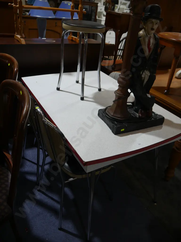 Formica top dining table plus three chairs and stool Image 1++