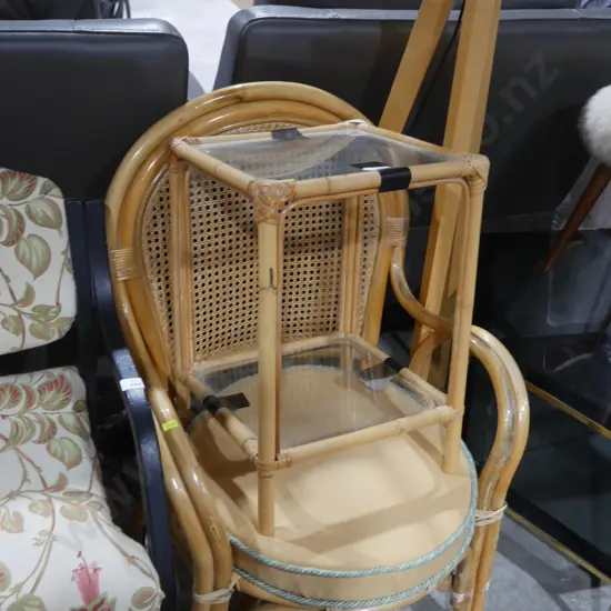 Cane chair and table