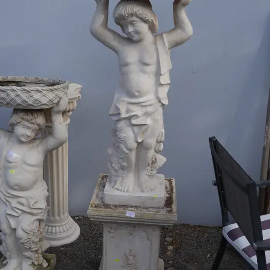 Statue bird bath on stand