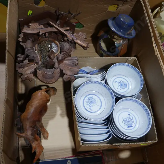 Cockoo clock, Chinese rice bowls etc