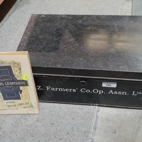 NZ farmers co-op tin box and book