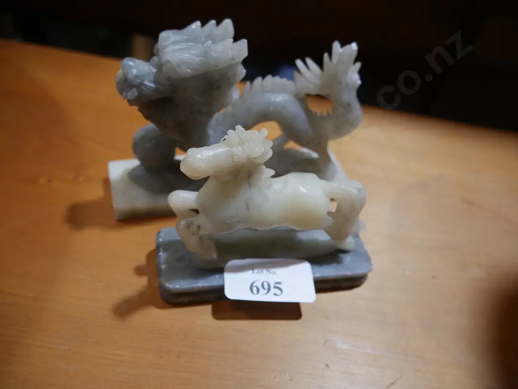 Chinese carved soapstone figurines horse and dragon Image 1++