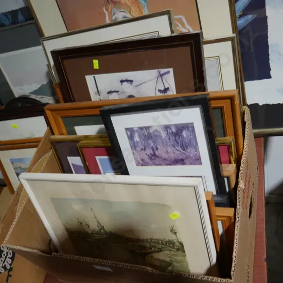 Box of assorted artworks