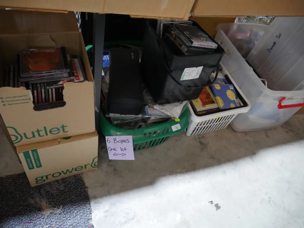 6 boxes of CDs, steam iron and sandwich grill Image 1++