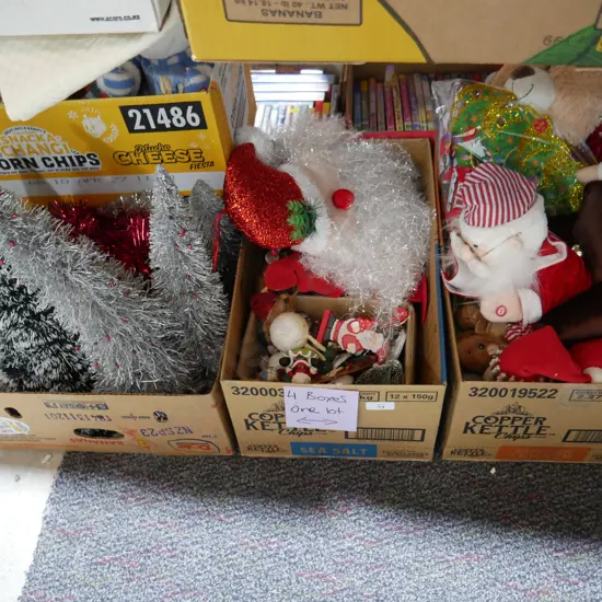 4 boxes of Christmas decorations