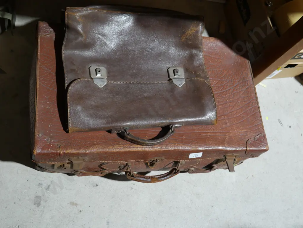 Leather suitcase and satchel Image 1++