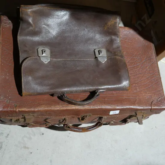 Leather suitcase and satchel