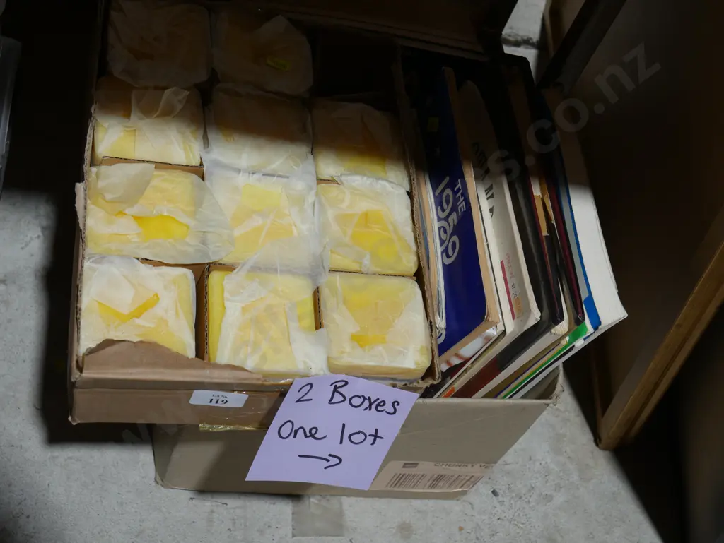 Two boxes music books, candles Image 1++