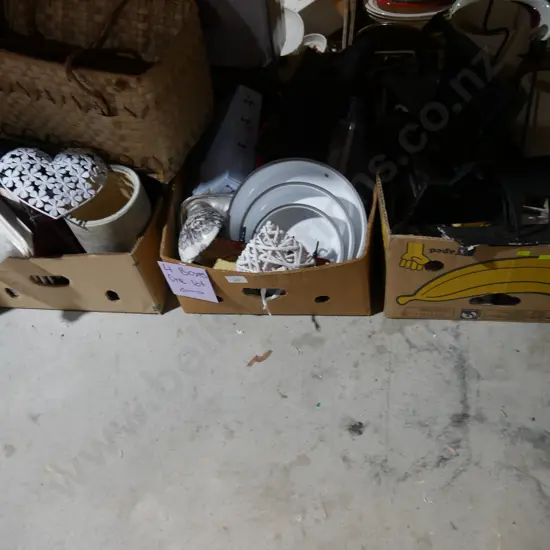 Four boxes of kitchenware and printer